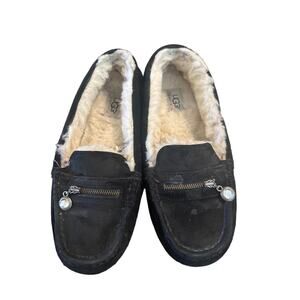 Womens UGG Ansley Black Suede Moccasin  Size 8